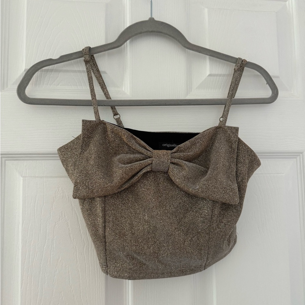 Gold and Silver Sparkle Bow Crop Top
